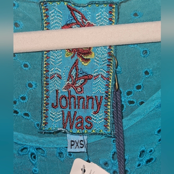 Johnny Was Petite Bell Sleeve Eyelet Tunic, Size PXS, Turquoise, NWT - Picture 10 of 10